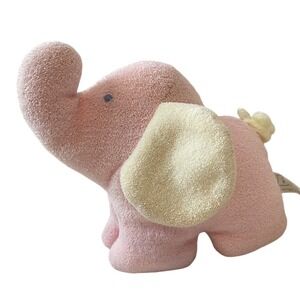 Vintage Bantam 6" Baby Pink Yellow Terry Cloth Elephant Plush Toy Rattle Soft